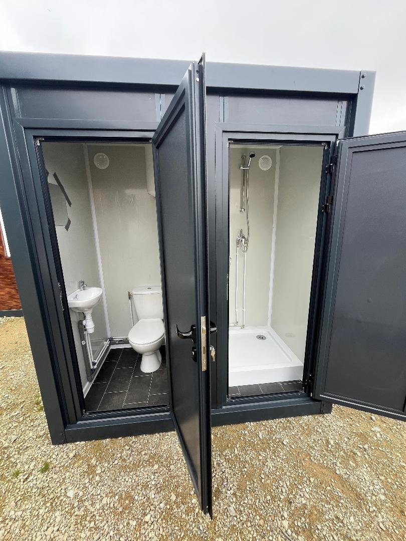 Módulo sanitario WC + lavabo + ducha conectable gris