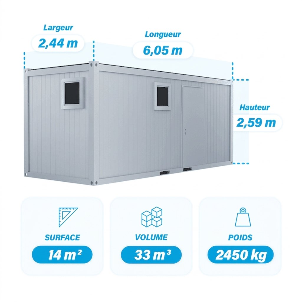 Bloc sanitaire 20 pieds (2 WC, 2 douches, 2 lavabos)